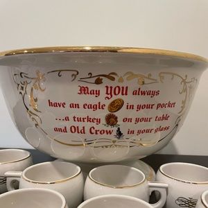 Vintage Hall Old Crow Punch Bowl Set 10 Cups